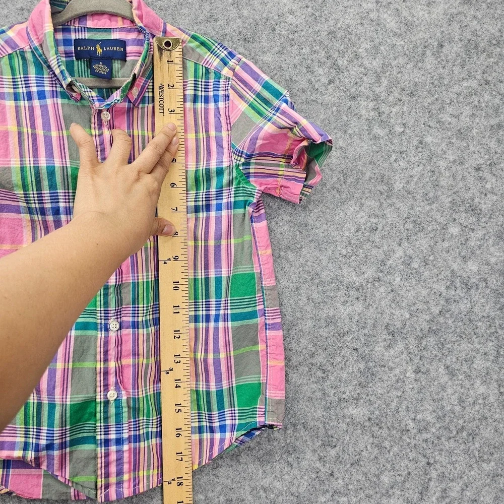 Ralph Lauren Madras Boys Shirt 5 Pink Green Plaid Button Down Pony Summer School